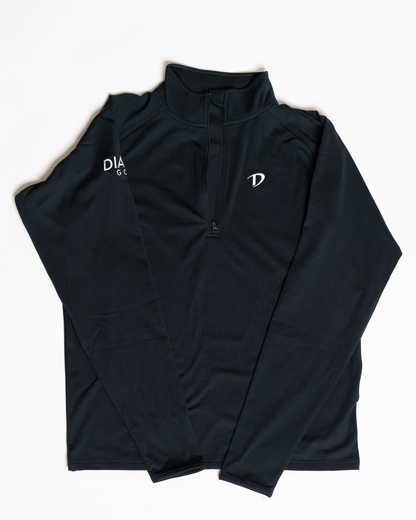 Front view of the Dialed Core™ Quarter Zip in black, featuring a clean, minimal silhouette and lightweight construction.