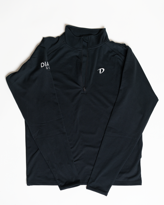 Front view of the Dialed Core™ Quarter Zip in black, featuring a clean, minimal silhouette and lightweight construction.